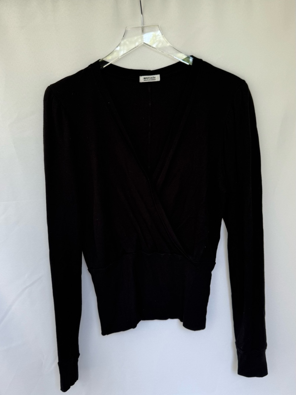 LA Made In Los Angeles - Black Wrap-Front Long Sleeve Top